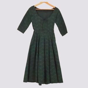 Minx Modes Vintage 50s Midi Dress Womens Size XS Basque Waist Regency Renn Fest